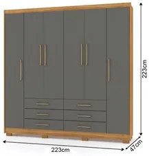 Guarda Roupa Casal 6 Portas 6 Gavetas 223cm Quebec V02 Nature/Alasca -