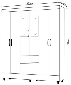 Guarda Roupa Casal Abruzzo 6 Portas de Bater 2 com Espelhos 2 Gavetas Nogueira G98 - Gran Belo