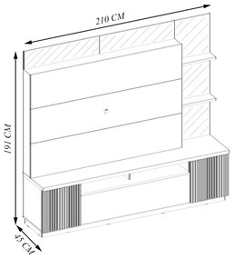 Estante Home Ripado 210cm com Espelho Melbourne Led Off White/Freijó G73 - Gran Belo