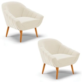 Kit 02 Poltronas Giovana Veludo Pés Palito Castanho - Indo Decorar - Bege