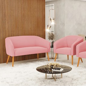 Sofá Namoradeira e Poltrona Pé Palito Castanho Stella Suede D03 - D'Rossi - Rose