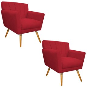 kit 02 Poltronas Laura Palito Mel Suede Vermelho - ADJ Decor