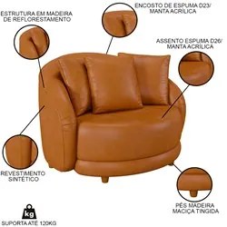 Poltrona Decorativa para Sala 122cm Pés Madeira Kaly M22 Sintético Car