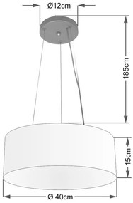 Lustre Pendente Cilíndrico Md-4181 Cúpula em Tecido 40x15cm Branco - Bivolt