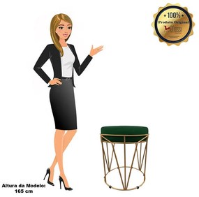 Puff Multiuso com Mesa Babu 2 em 1 Suede Base Dourado D'Rossi - Verde