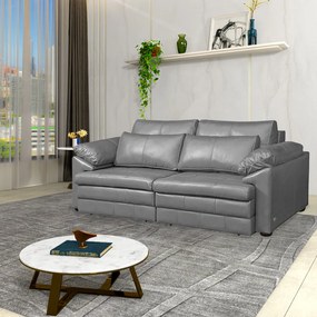 Sofá Decorativo Piece Bipartido Retrátil Sala de Estar 175cm Couro Cinza G58 - Gran Belo