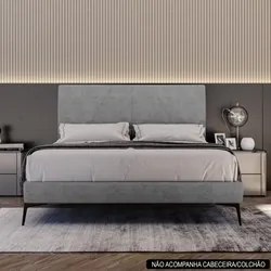 Cama Casal Queen 165cm Pés Metálicos Elisa S05 Veludo Cinza - Mpozenat
