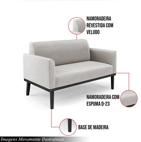 Poltrona Namoradeira Decorativa Isabella Pés Fixo em Madeira Preto Veludo Cinza G19 - Gran Belo