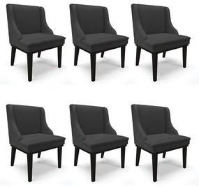 Kit 06 Cadeiras de Jantar Liz Corino Base Fixa Madeira Preto D03 - D'Rossi - Preto