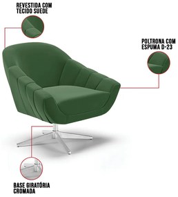 Poltrona Giratória Giovana Suede Base Cromada D03 - D'Rossi - Verde