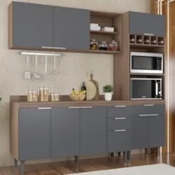 Armário de Cozinha Com Tampo CP02 210cm Pérola Freijó/Grafite Z34 - Mp