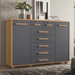 Cômoda Para Quarto 7 Gavetas 160cm Fontaine A02 Freijó/Titanium - Mpoz