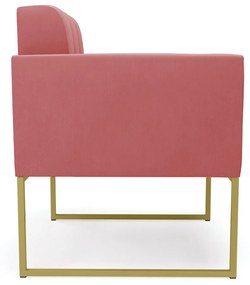 Kit 1 Sofá Namoradeira e 1 Poltrona Elisa Suede Rosê Base Metálica Industrial Dourado - D'Rossi