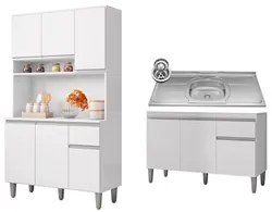 Cozinha Compacta Márcia e Balcão Gabinete Com Pia Tatiane 120cm Branco