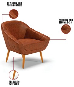 Poltrona Giovana Corano Pés Palito Castanho D03 - D'Rossi - Nozes