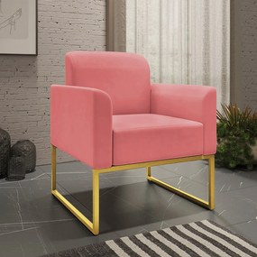 Kit 2 Poltronas Decorativas Isabella Base Industrial Suede Rosê/Dourado G19