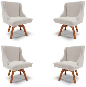 Kit 4 Cadeiras Decorativas Sala de Jantar Base Giratória de Madeira Firenze Veludo Cinza/Natural G19 - Gran Belo