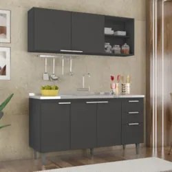 Armário de Cozinha CP01 Com Pia 150cm Pérola Z34 Preto      - Mpozenat