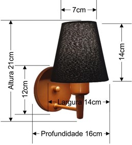 Arandela Cone Md-2004 Base Cobre Cúpula em Tecido 14/14x07cm Preto - Bivolt