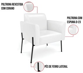 Poltrona Pé de Ferro Preto para Sala Marisa Corano D03 - D'Rossi - Branco
