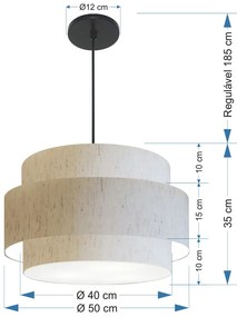 Lustre Pendente Cilíndrico Md-4384 Cúpula em Tecido Linho Bege Tam 50cm
