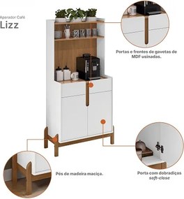 Aparador Cantinho Café Lizz Branco/Cedro - Casa D Móveis