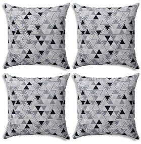 Kit 04 Capas para Almofada Tecido Estampado Triângulo Preto e Branco D96 42x42 cm - D'Rossi