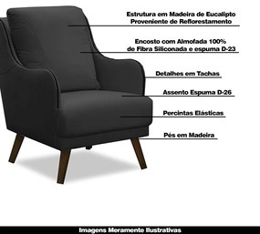Kit 2 Poltronas Decorativas Catar com Tachas Veludo Cinza Chumbo G33 - Gran Belo