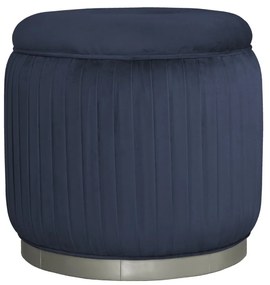 Puff Redondo Drapeado Estofado Nuni - Fendi Lumière - Tecido Veludo Azul Safira Kleiner