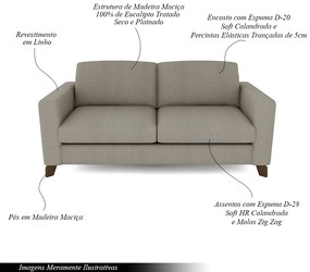 Sofá Sala de Estar Living 3 Lugares 240cm Presley Pés Madeira Linho Cinza Claro G52 - Gran Belo