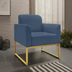 Poltrona Decorativa Isabella Base Industrial Suede Azul Marinho/Dourado G19 - Gran Belo