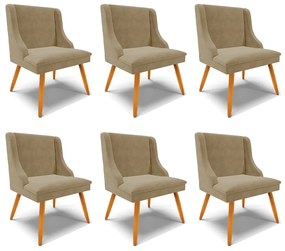 Kit 6 Cadeiras Decorativas Sala de Jantar Pés Palito de Madeira Firenze Suede Nude/Natural G19 - Gran Belo