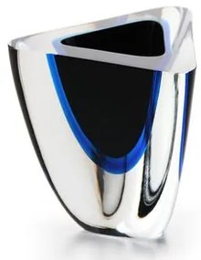 Vaso Triangular nº 4 Bicolor Preto com Água-marinha Murano Cristais Cadoro