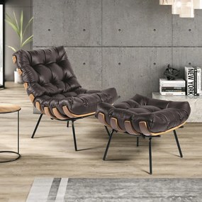 Kit 2 Poltrona Decorativa Sala de Estar Costela Couro Marrom G34 - Gran Belo