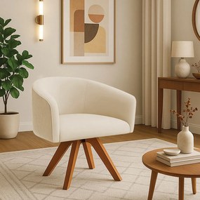 Poltrona Sala Base Giratória Madeira Arielle Veludo Cotelê D03 - D'Rossi - Bege