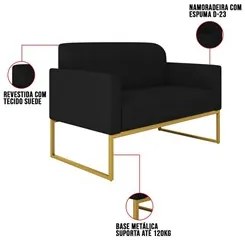 Kit Namoradeira e 1 Poltrona Decorativa Base Industrial Dourada Maress