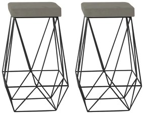 Kit 2 Banqueta Decorativa Kathy Base Preta Veludo Cinza G41 - Gran Belo