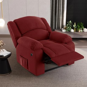 Poltrona do Papai Reclinável Sala de Cinema Madrid Power Elétrica Massagem USB Veludo Vermelho G23