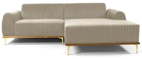 Sofá 3 Lugares Lisboa D07 com Chaise Direita 230cm Veludo Creme - D'Rossi
