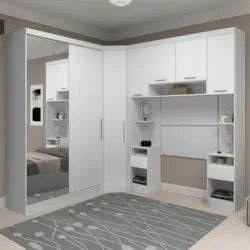 Guarda Roupa Solteiro Modulado Espelho CP06 Taiga Branco L01 - Mpozena