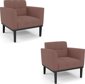 Kit 2 Poltronas Decorativas Karen Pés Fixo em Madeira Preto Veludo Rose G19 - Gran Belo