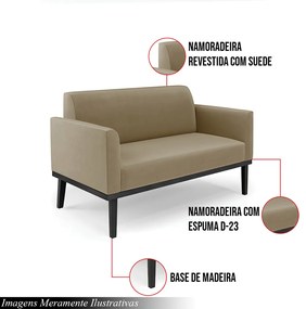 Poltrona Namoradeira Decorativa Isabella Pés Fixo em Madeira Preto Suede Nude G19 - Gran Belo
