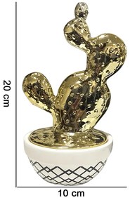 Vaso Pote Decorativo Ceramica Branco Com Dourado  - D'Rossi
