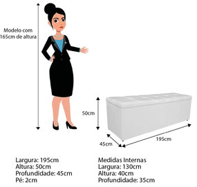 Calçadeira Estofada Manchester 195 cm King Size Corano Branco - ADJ Decor