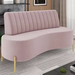Sofá 2 Lugares 160cm Pés Aço Dourado Tamar Veludo Rosê Z08  - Mpozenat