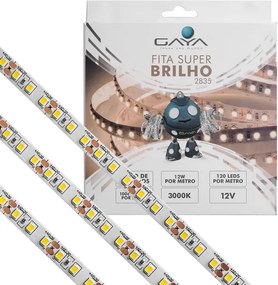 Fita De Led Super Brilho 12W Por Metro 12V Irc80 5M - LED BRANCO QUENTE (3000K)