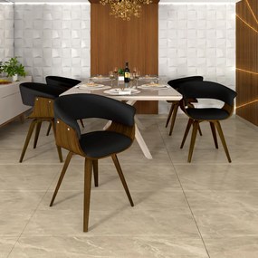 Cadeira Decorativa para Sala de Jantar Ohana Fixa PU Preto G56 - Gran Belo