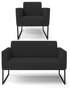 Sofá Namoradeira com Poltrona Base Industrial Preto Marisa Veludo D03 - D'Rossi - Preto