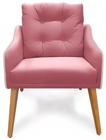 Poltrona Decorativa Delta Pés Palito Corano Bege / Veludo Rosa - Sheep Estofados - Veludo Rosa