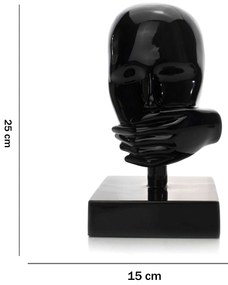 Escultura Decorativa Rosto Silêncio Em Cerâmica Preto 25x15 B02 - D'Rossi